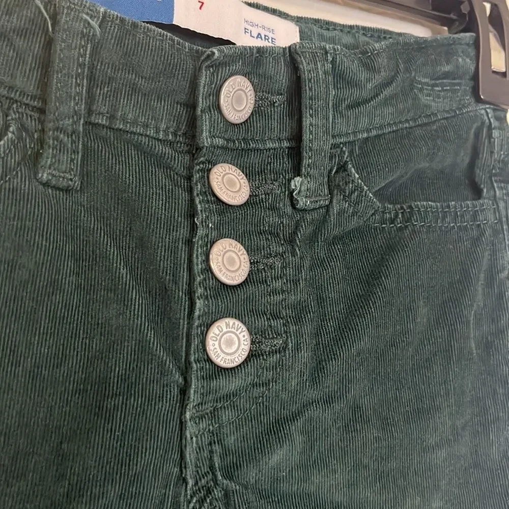 Old Navy High Rise Flare Pants Girls 7 Emerald Green Corduroy Soft Stretch